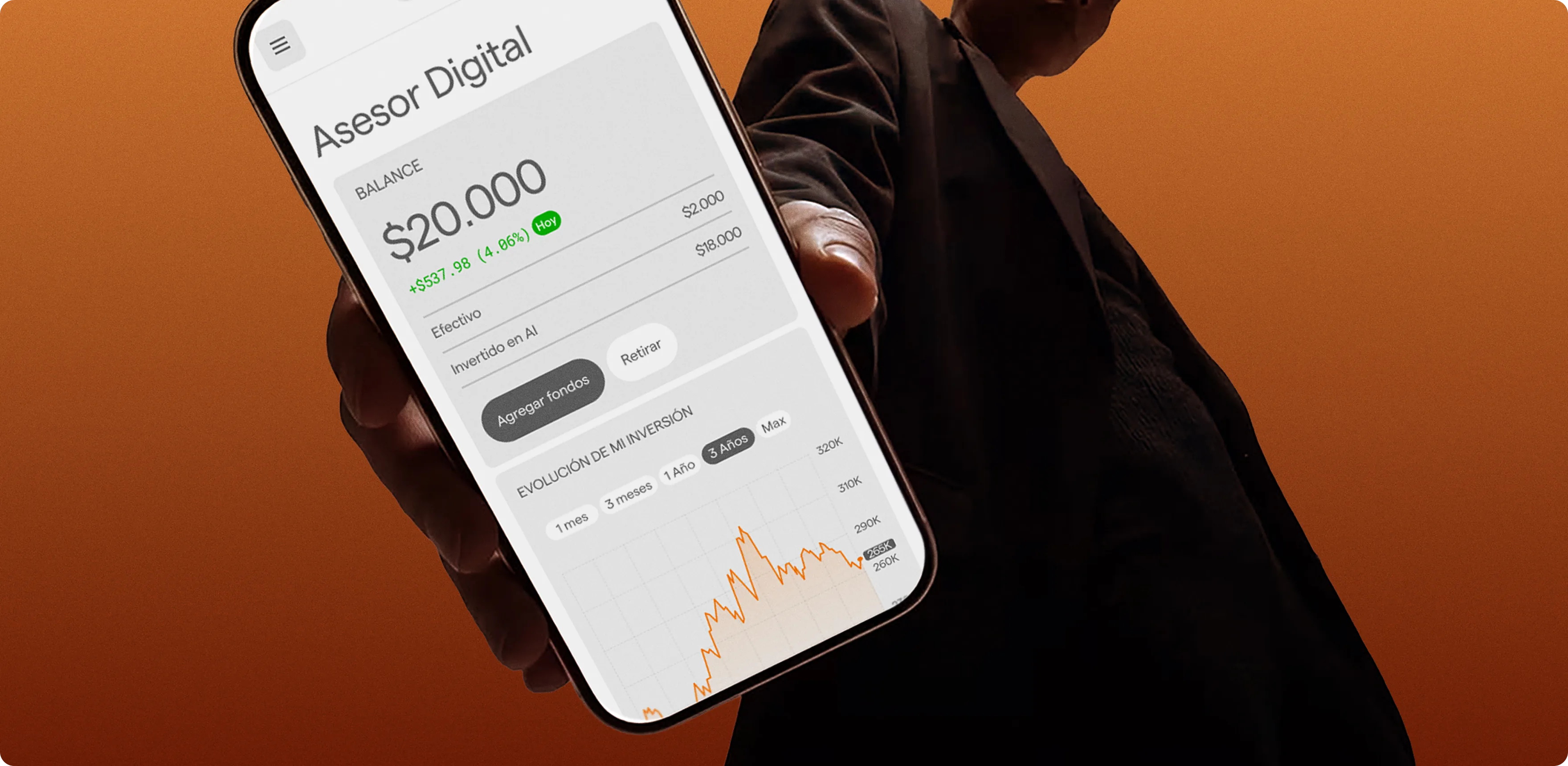 Amber dashboard on a phone against a dark background