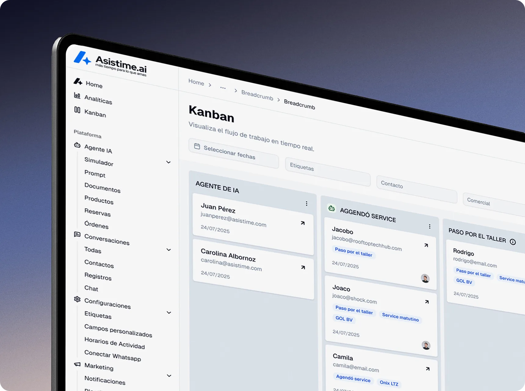 Asistime dashboard on a desktop