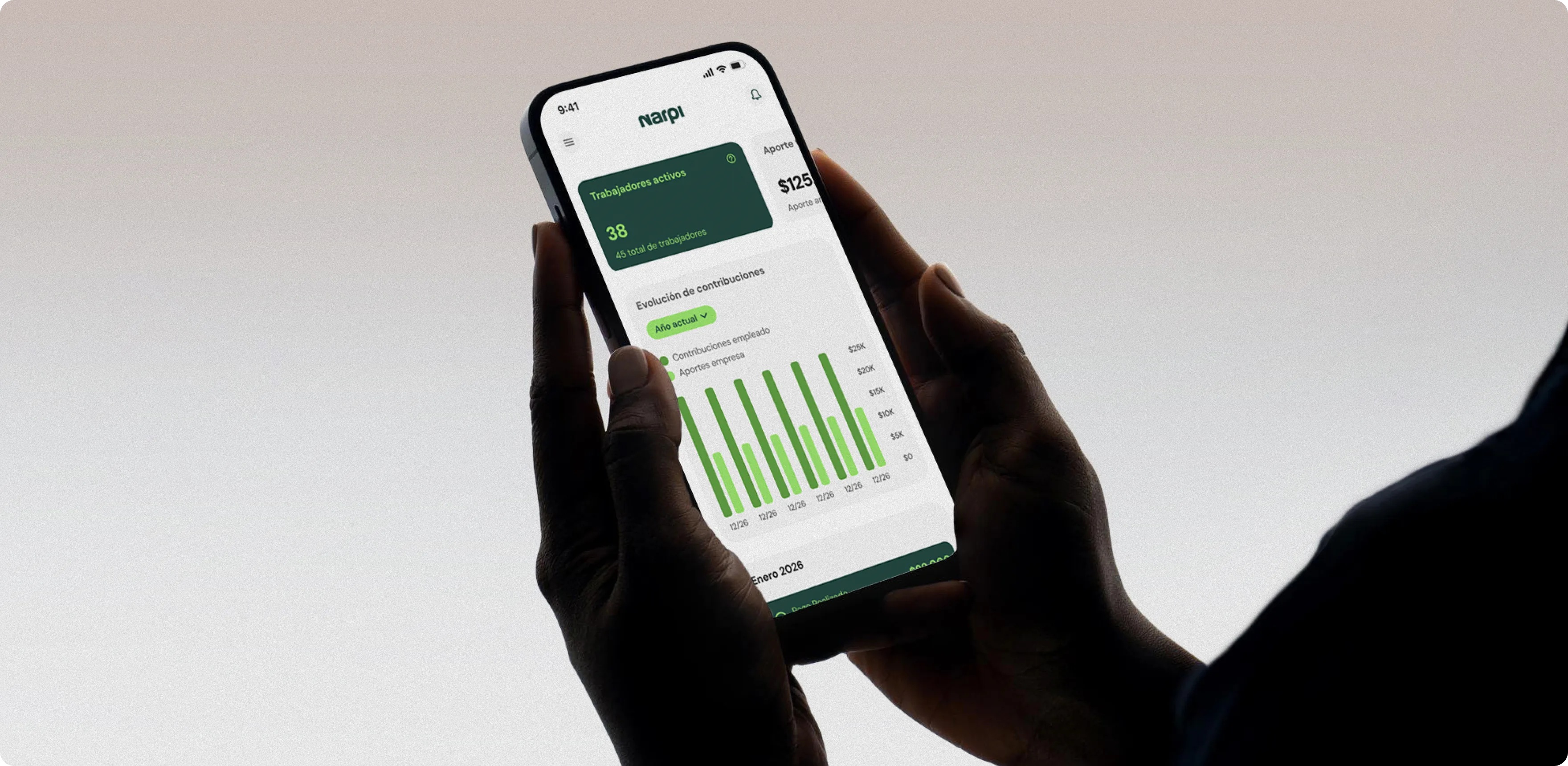 Narpi app dashboard in hand