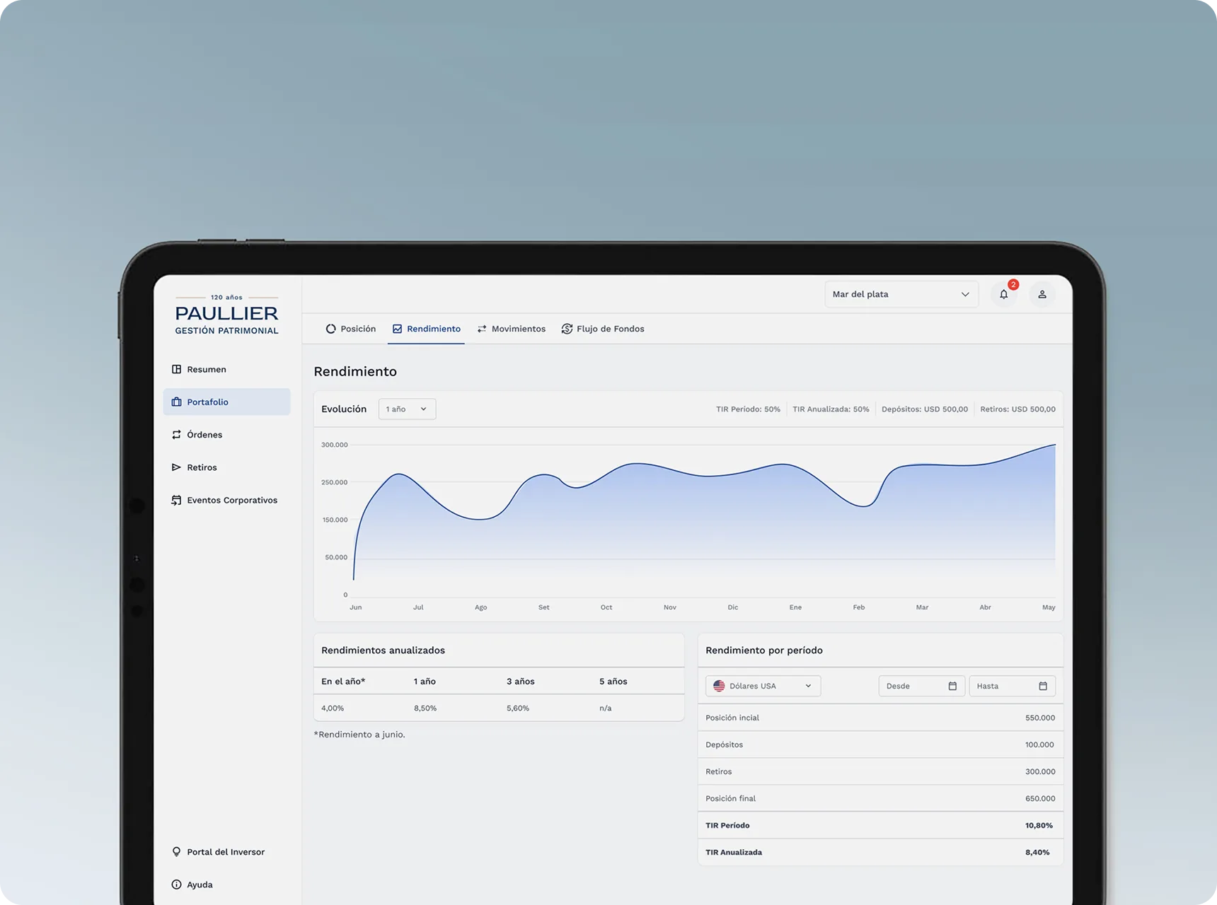 Paullier client portal on a phone