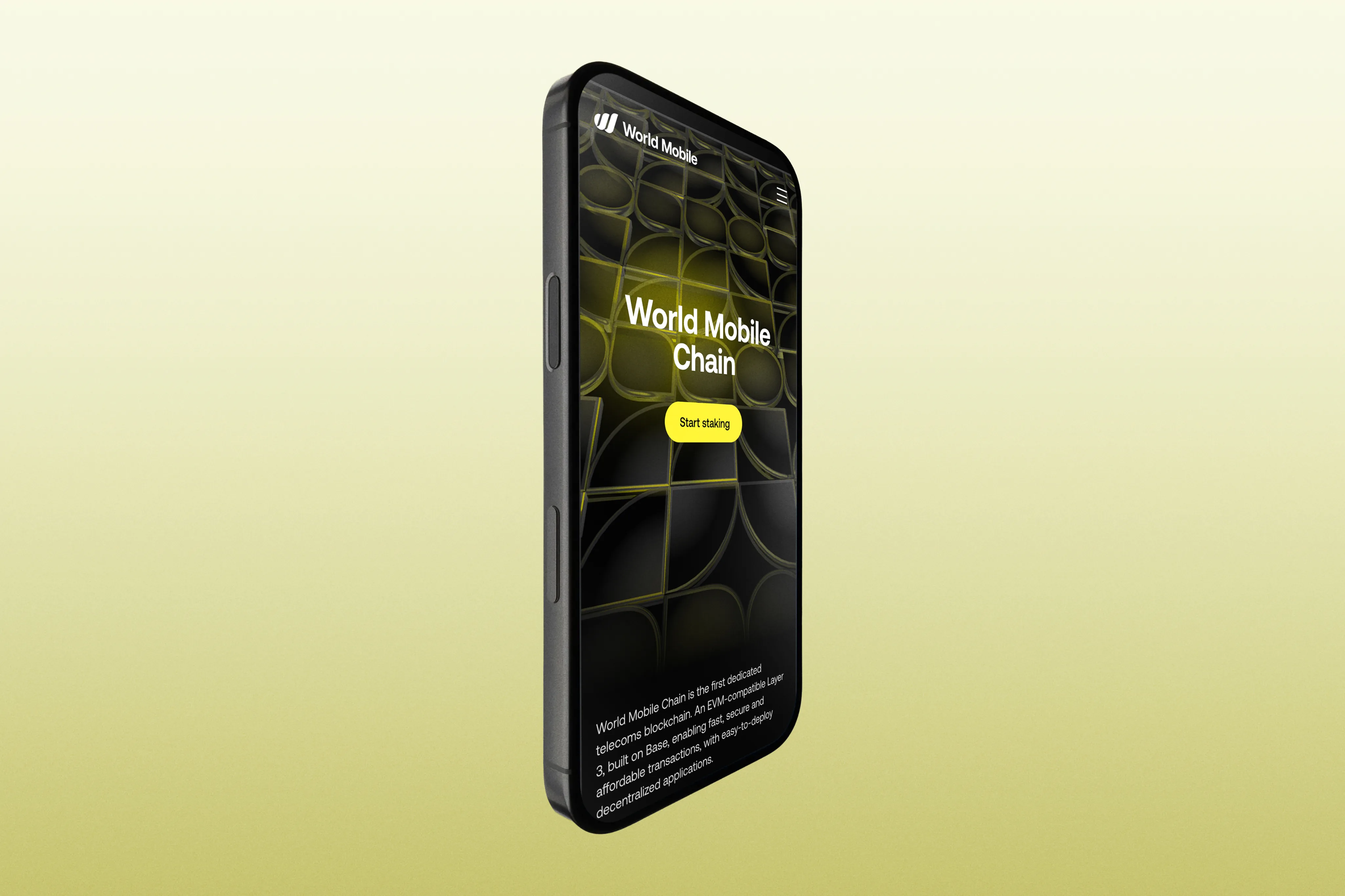 World Mobile app interface on a phone