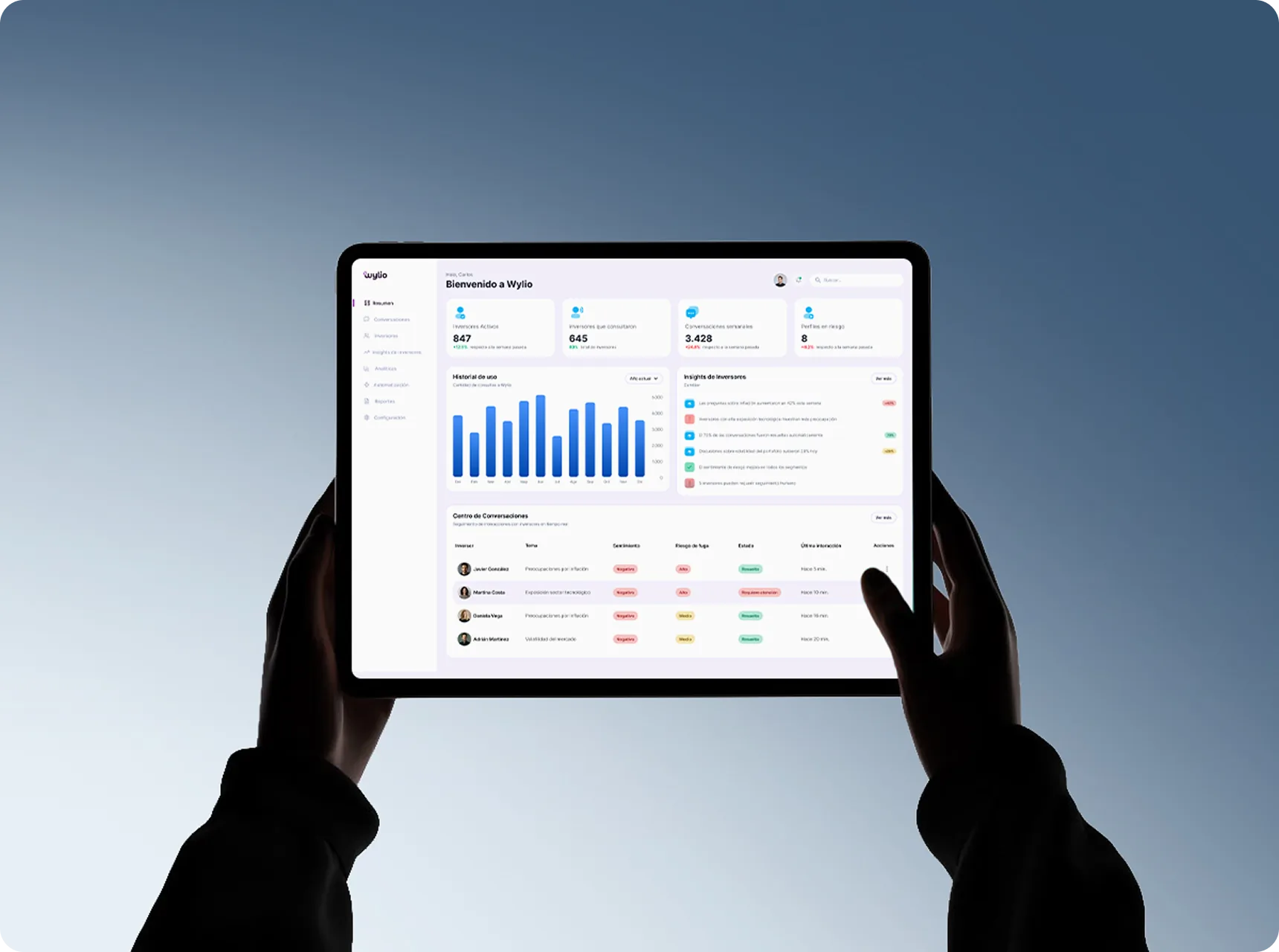 Wylio dashboard on a tablet