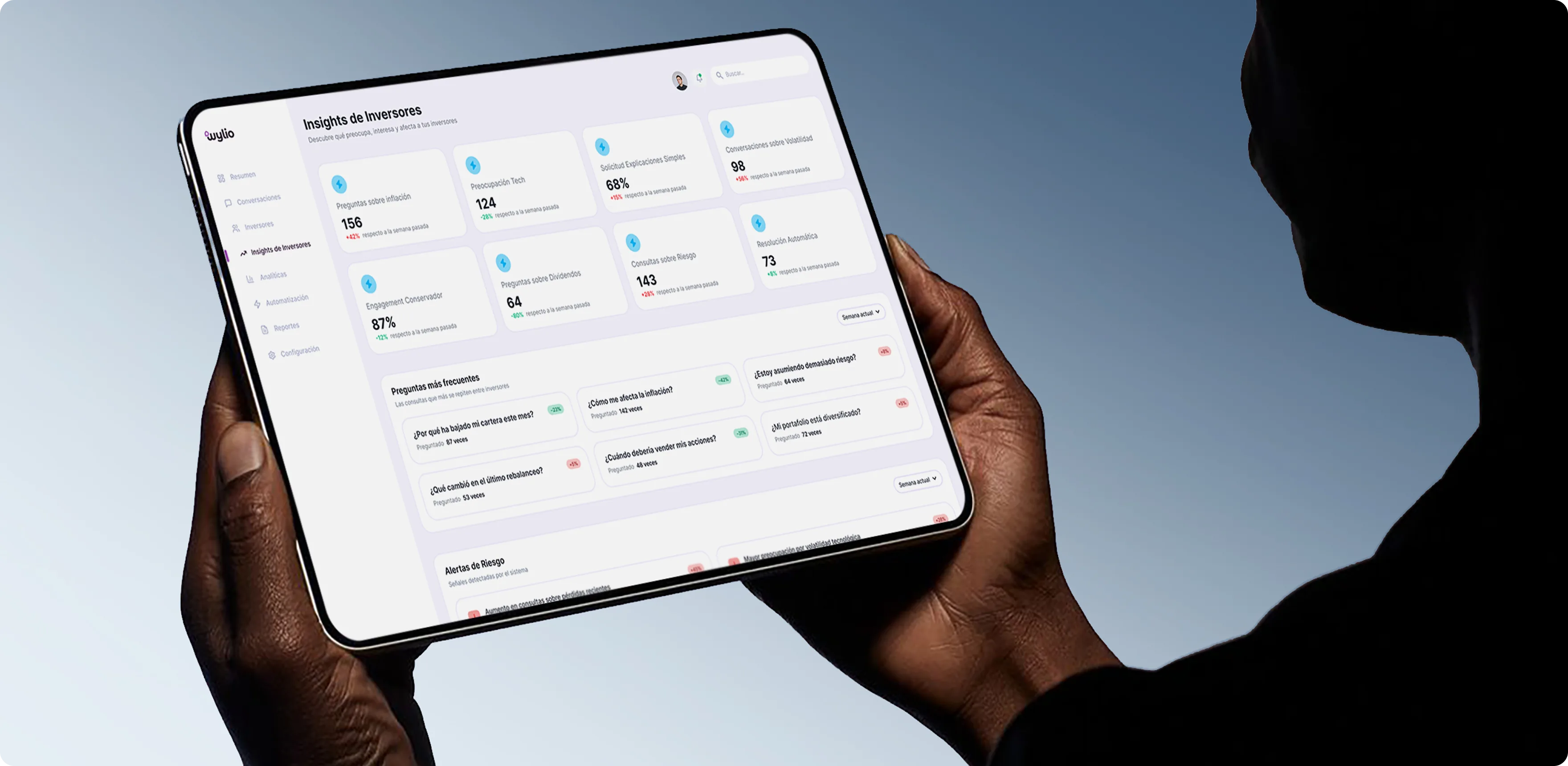 Wylio dashboard on a tablet